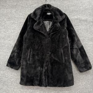 Coffee Shop New York Womens Plush Faux Fur Coat Size M Black Whimsigoth Glam